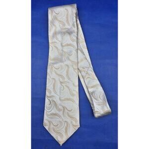 Elegant Vintage Gold Cream Swirl Wide Silk Tie Hand-Tailored Italy 4.25x64"